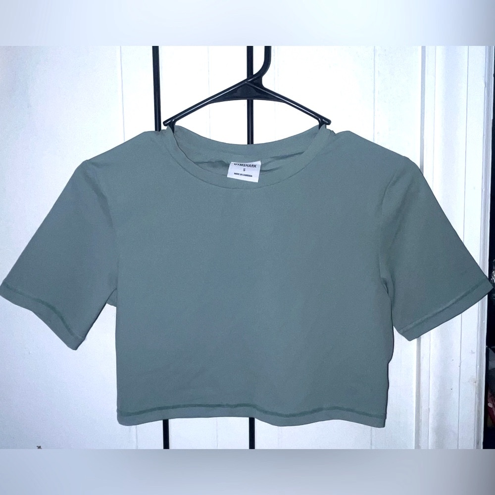 Gymshark x Whitney Simmons Crop Top Womens S Sage Green Short Sleeve Activewear
